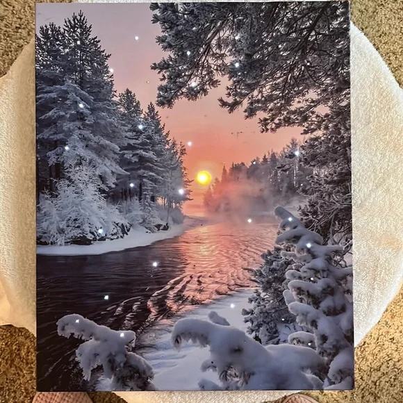 Light up winter canvas, 2 AA batteries timer with twinkling lights and a moon - Picture 1 of 1